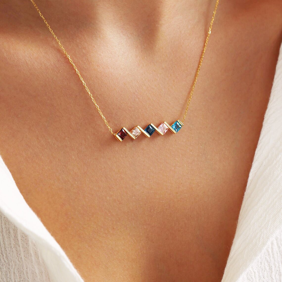 Custom Family Birthstone Necklace - Mother's Day Gift - CustomGrace