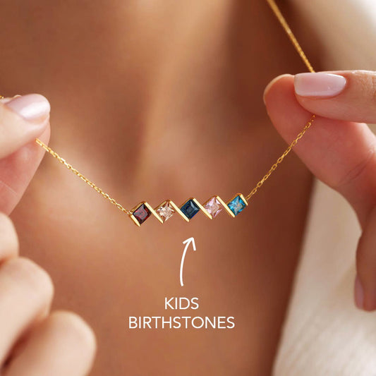 Custom Family Birthstone Necklace - Mother's Day Gift - CustomGrace
