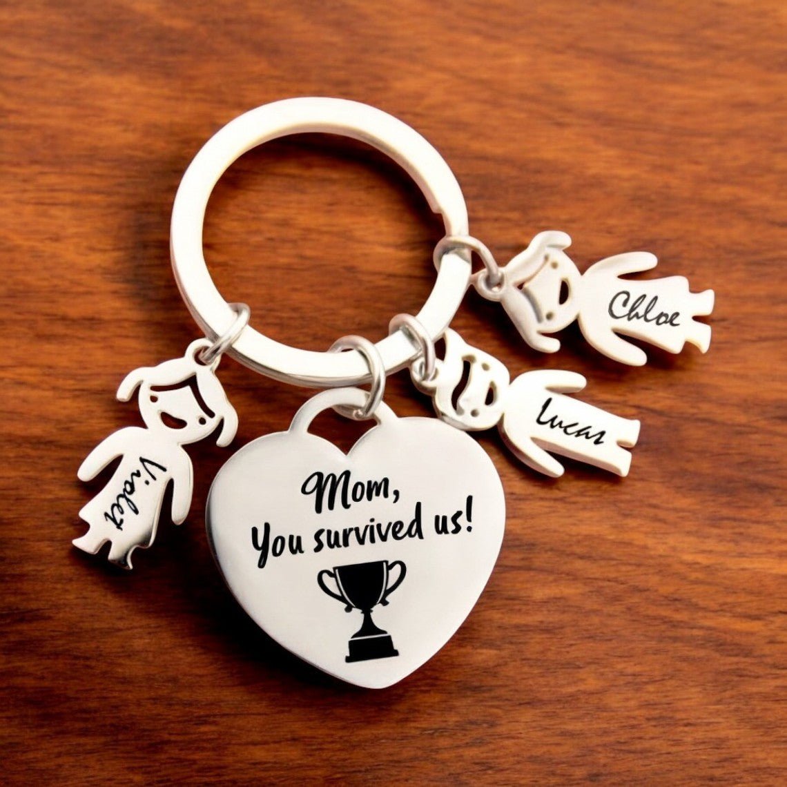 Mom, You survived us - Kid's Name keychain Mother's Day Gift - CustomGrace