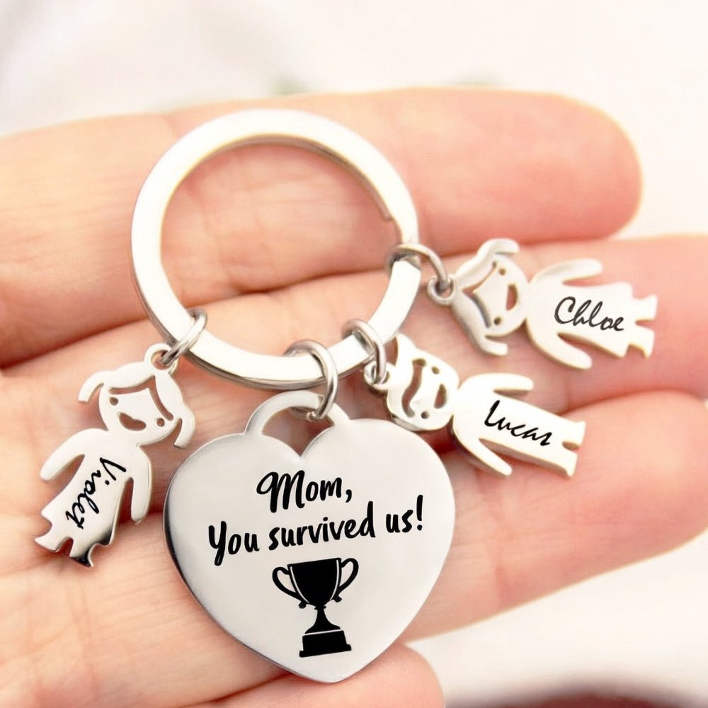 Mom, You survived us - Kid's Name keychain Mother's Day Gift - CustomGrace