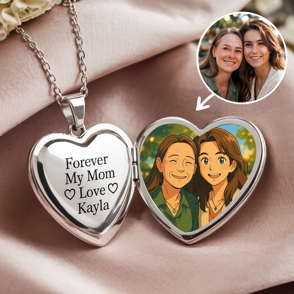 Personalised Heart Ghibli Art Gold Locket - Mother's Day Gift - CustomGrace