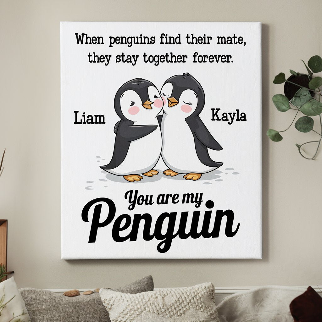 Personalized Penguin Couple Canvas - Valentine's Day Gift - CustomGrace
