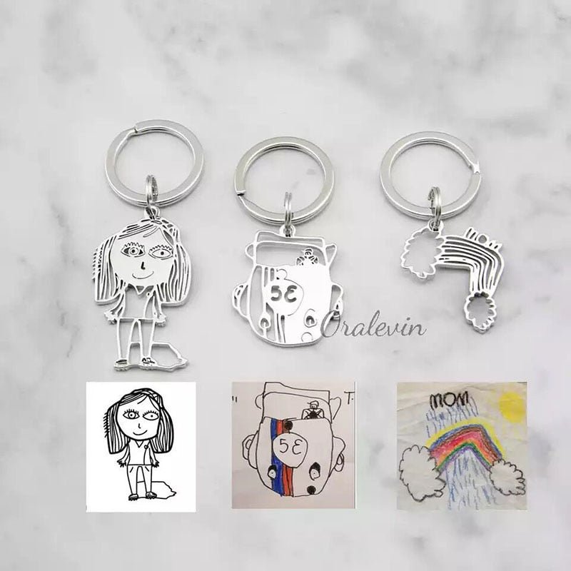Personalized Child Art Drawing Necklace, Keychain - CustomGrace