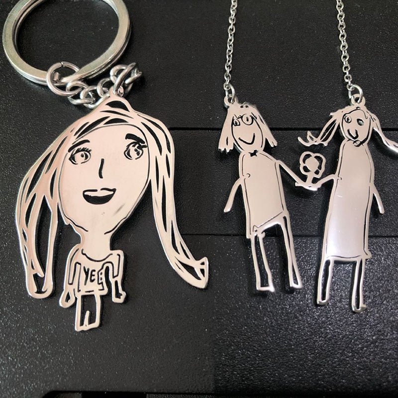 Personalized Child Art Drawing Necklace, Keychain - CustomGrace