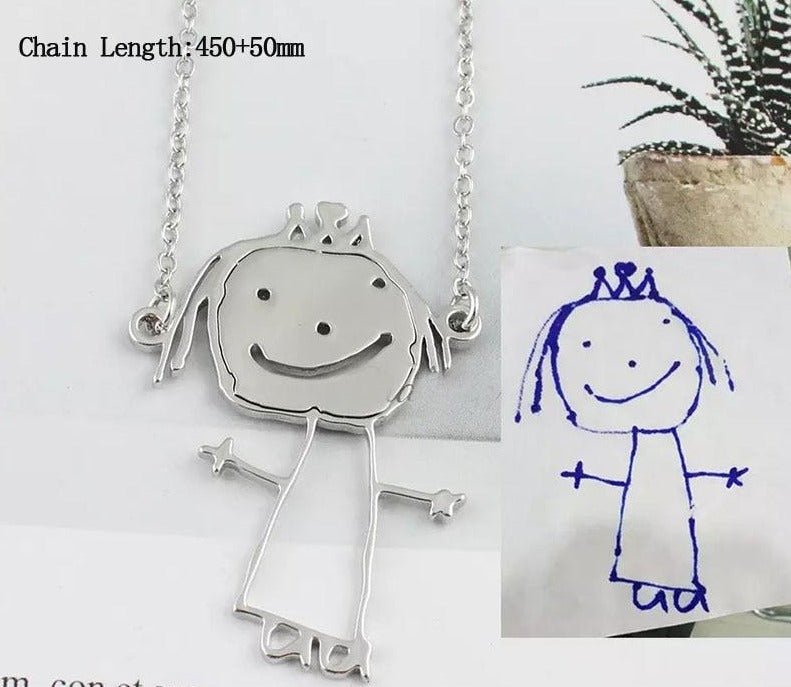 Personalized Child Art Drawing Necklace, Keychain - CustomGrace
