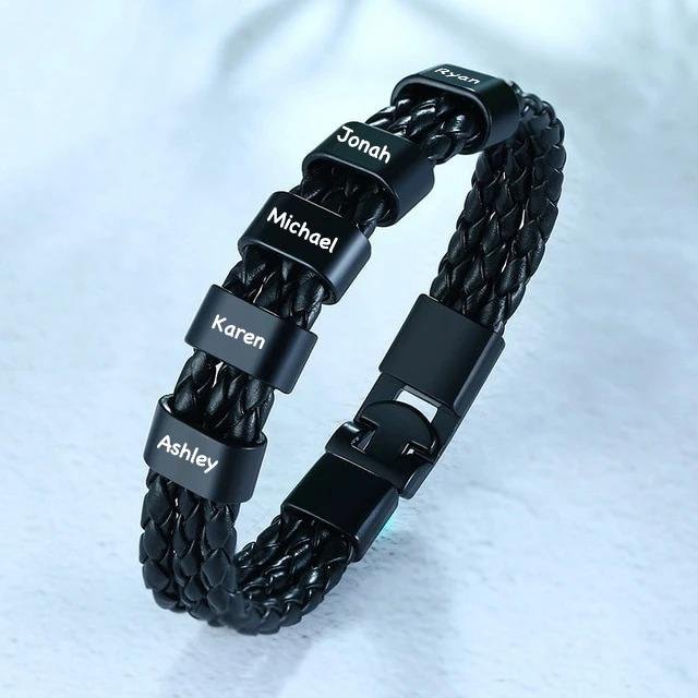 Personalized Family Names Leather Bracelet - CustomGrace