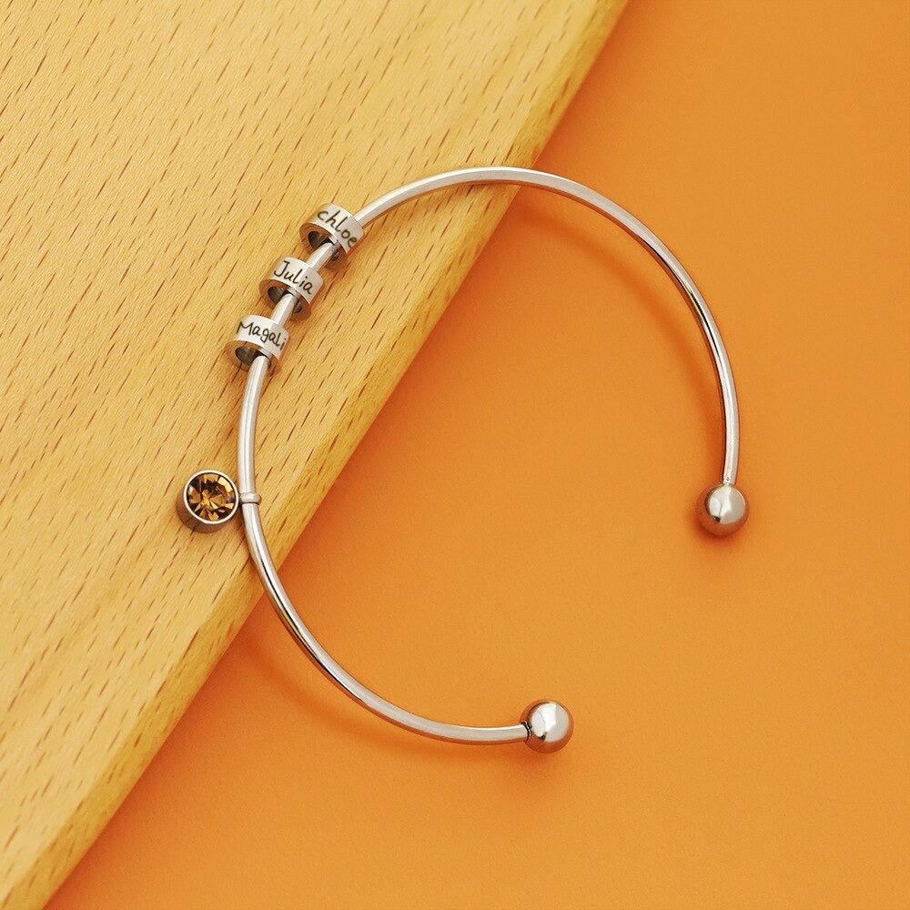 Personalized Stainless Steel Bracelet With Name Beads - CustomGrace