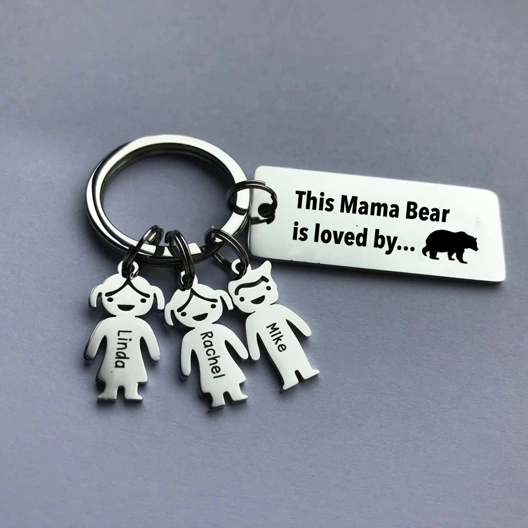 This Mama Bear is loved by - Custom Keychain - CustomGrace