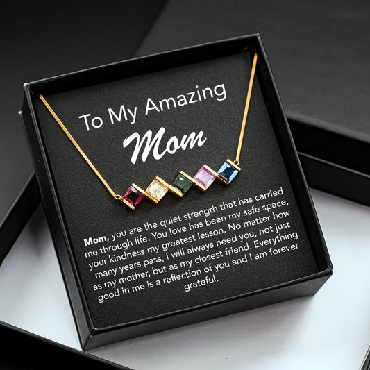 Custom Family Birthstone Necklace & Message Card - Mother's Day Gift