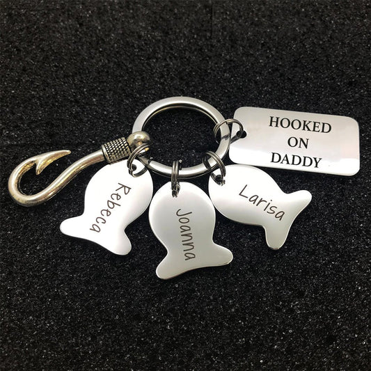 Hooked on Daddy Kids Name Keychain - Father's day gift - CustomGrace