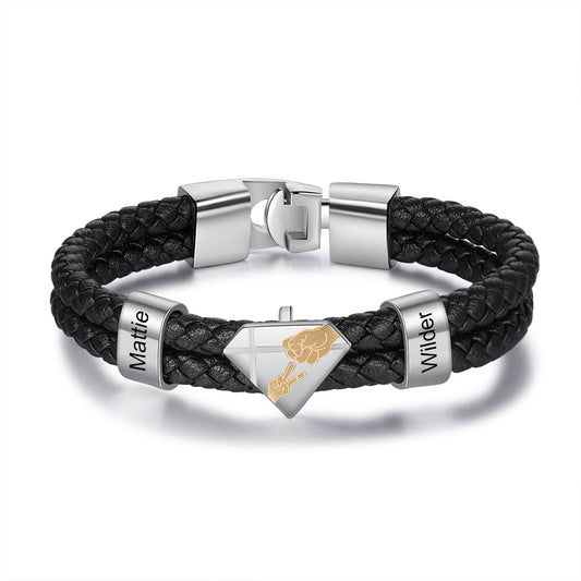 Personalized Engraved Kids Name Braided Leather Bracelet - CustomGrace