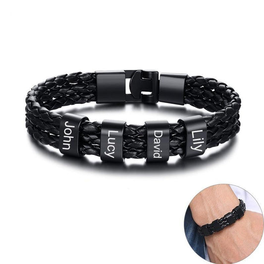 Personalized Family Names Leather Bracelet - CustomGrace