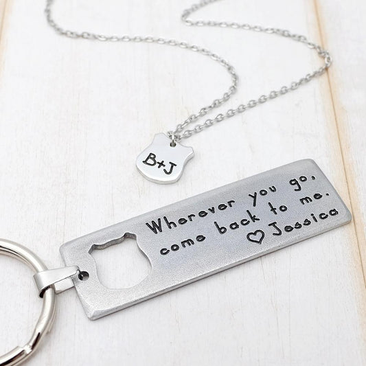 Personalized Keychain And Necklace Set - CustomGrace